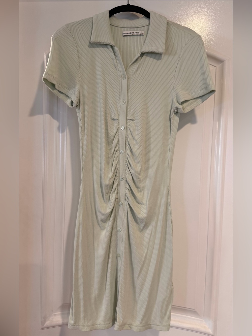Abercrombie & Fitch Sage Ribbed Polo Button-Front Mini Dress